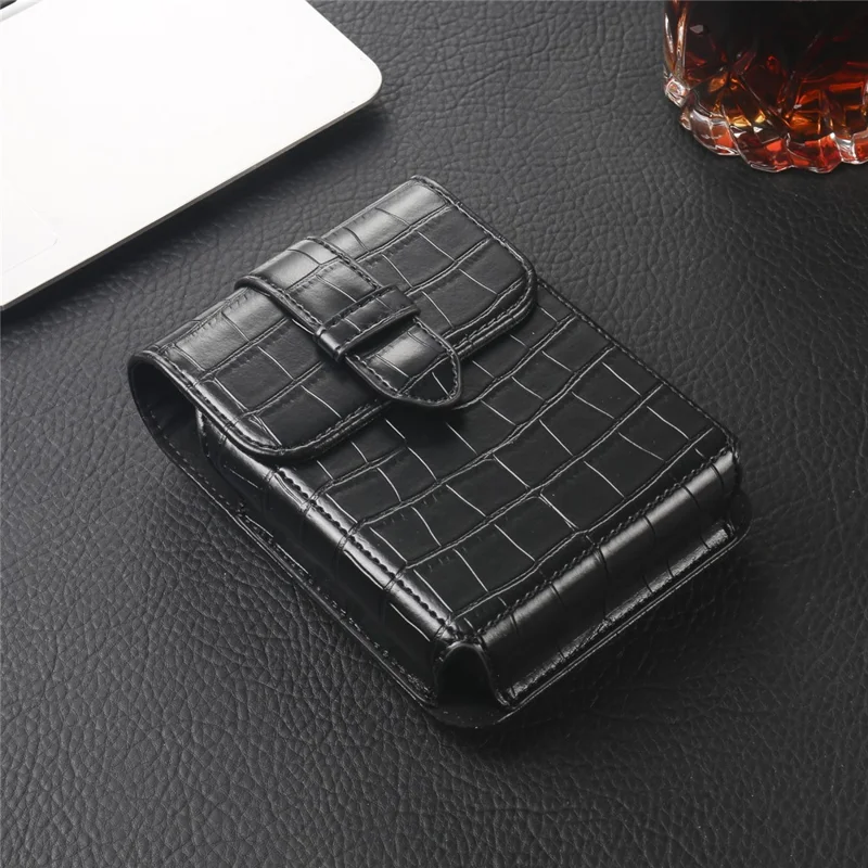 Crocodile Texture PU Leather Foldable Phone Waist Bag Holster Pouch - Black