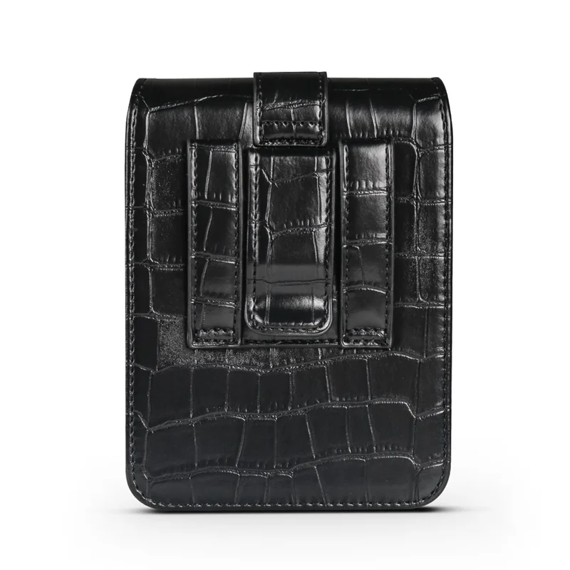 Crocodile Texture PU Leather Foldable Phone Waist Bag Holster Pouch - Black