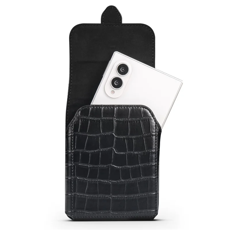 Crocodile Texture PU Leather Foldable Phone Waist Bag Holster Pouch - Black