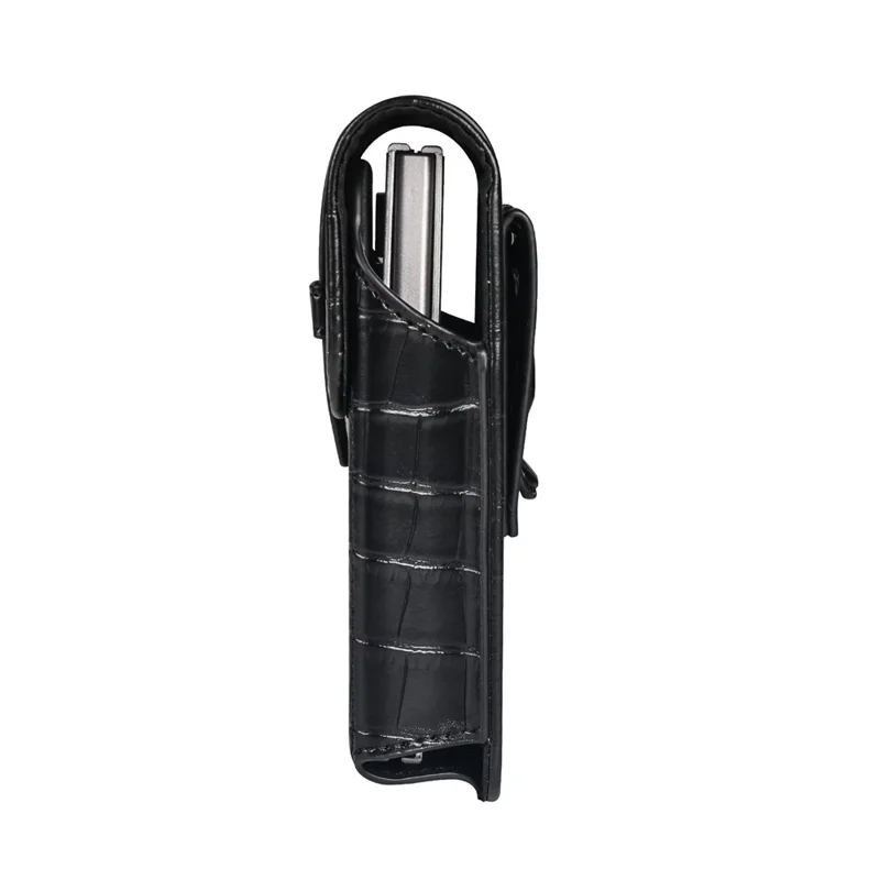 Crocodile Texture PU Leather Foldable Phone Waist Bag Holster Pouch - Black