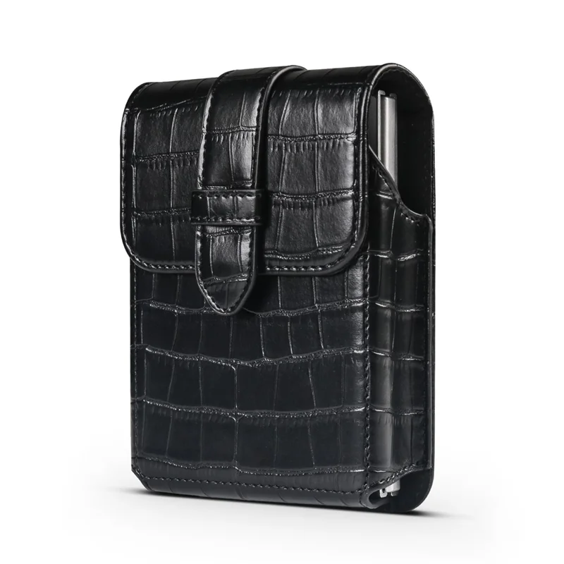 Crocodile Texture PU Leather Foldable Phone Waist Bag Holster Pouch - Black