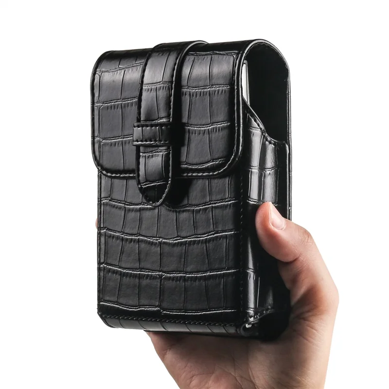 Crocodile Texture PU Leather Foldable Phone Waist Bag Holster Pouch - Black