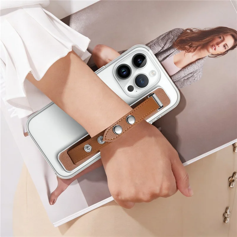 SP-06 Adjustable Wristband Strap Holder with Adhesive for Smartphone Tablet Hands-Free Mounting - Brown