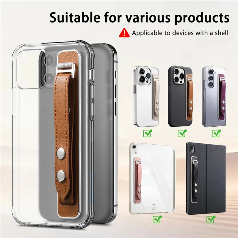 SP-06 Adjustable Wristband Strap Holder with Adhesive for Smartphone Tablet Hands-Free Mounting - Brown