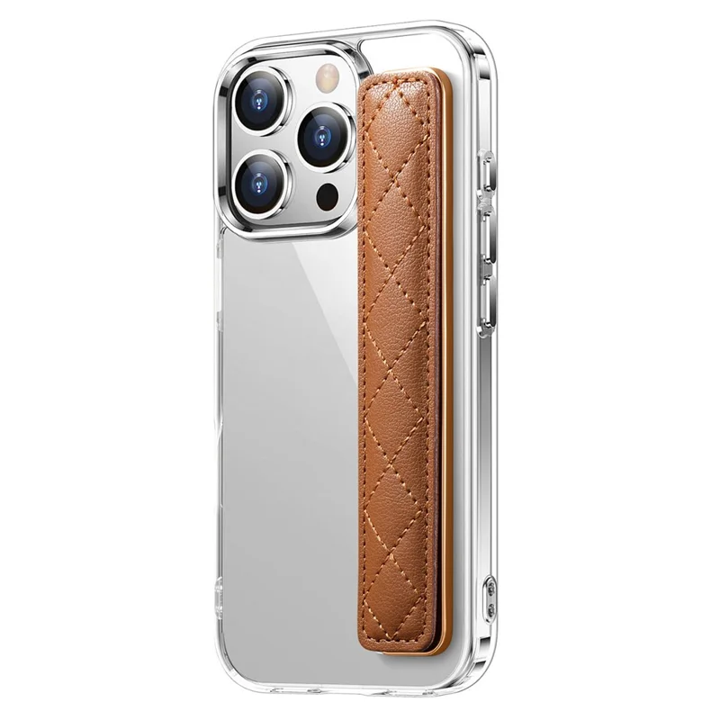 SP-07 Leather Wristband Grip Strap Adhesive Phone Holder for Hands-Free Mobile Device Support - Brown