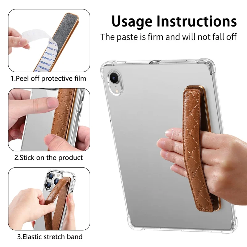 SP-07 Leather Wristband Grip Strap Adhesive Phone Holder for Hands-Free Mobile Device Support - Brown