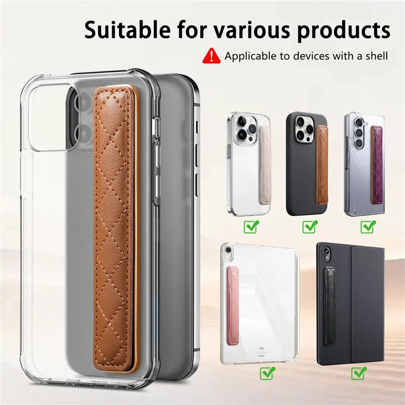 SP-07 Leather Wristband Grip Strap Adhesive Phone Holder for Hands-Free Mobile Device Support - Brown