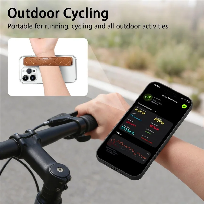 SP-07 Leather Wristband Grip Strap Adhesive Phone Holder for Hands-Free Mobile Device Support - Brown