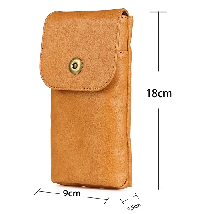 Vintage Cowhide Leather Waist Bag Cellphone Loop Holster Men Belt Bag Two Phones Zipper Pouch - Brown