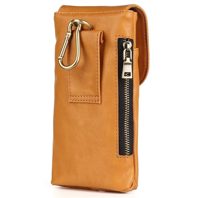 Vintage Cowhide Leather Waist Bag Cellphone Loop Holster Men Belt Bag Two Phones Zipper Pouch - Brown