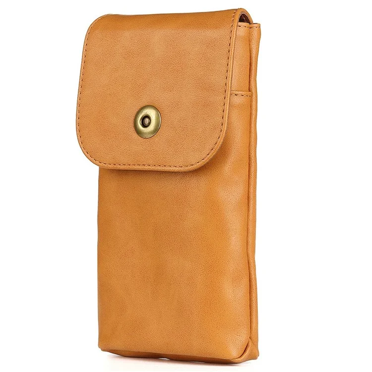 Vintage Cowhide Leather Waist Bag Cellphone Loop Holster Men Belt Bag Two Phones Zipper Pouch - Brown