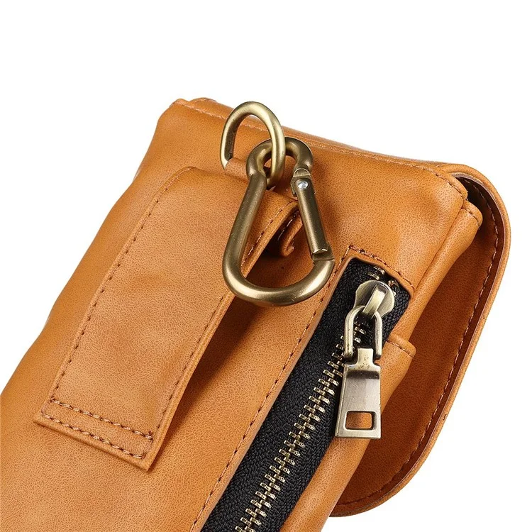Vintage Cowhide Leather Waist Bag Cellphone Loop Holster Men Belt Bag Two Phones Zipper Pouch - Brown
