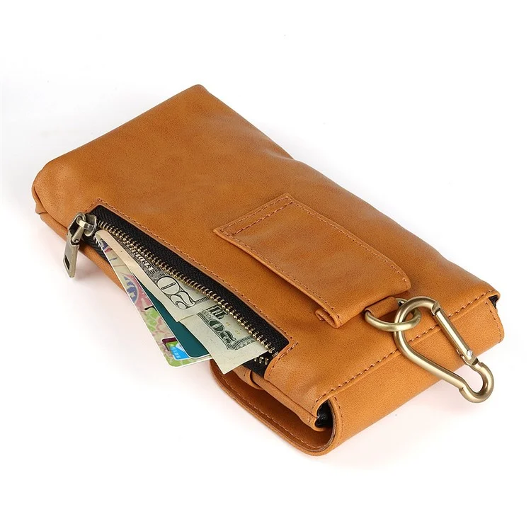 Vintage Cowhide Leather Waist Bag Cellphone Loop Holster Men Belt Bag Two Phones Zipper Pouch - Brown