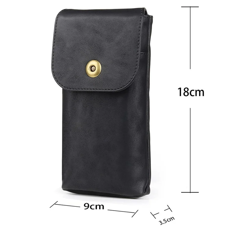 Vintage Cowhide Leather Waist Bag Cellphone Loop Holster Men Belt Bag Two Phones Zipper Pouch - Black