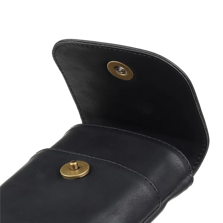 Vintage Cowhide Leather Waist Bag Cellphone Loop Holster Men Belt Bag Two Phones Zipper Pouch - Black