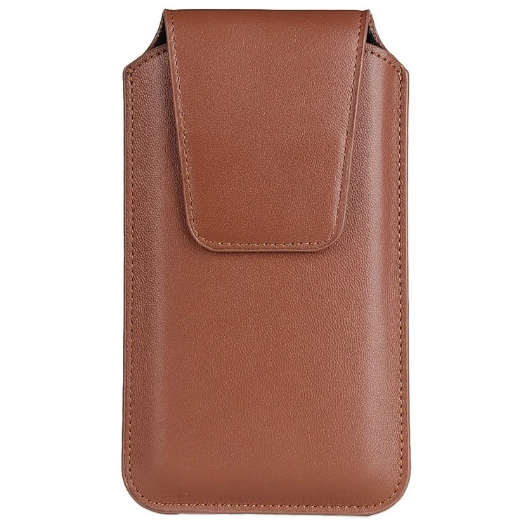 PU Leather Vertical Holster for 6.3-6.7inch Mobile Phone Business Men Waist Bag with Belt Loop and Carabiner - Brown