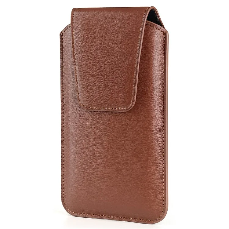 PU Leather Vertical Holster for 6.3-6.7inch Mobile Phone Business Men Waist Bag with Belt Loop and Carabiner - Brown