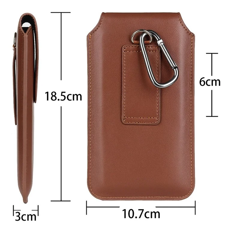 PU Leather Vertical Holster for 6.3-6.7inch Mobile Phone Business Men Waist Bag with Belt Loop and Carabiner - Brown