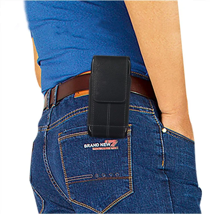 AH-8 6.0-7.0inch Cell Phone PU Leather Waist Bag Card Holder Holster with Rotating Back Clip