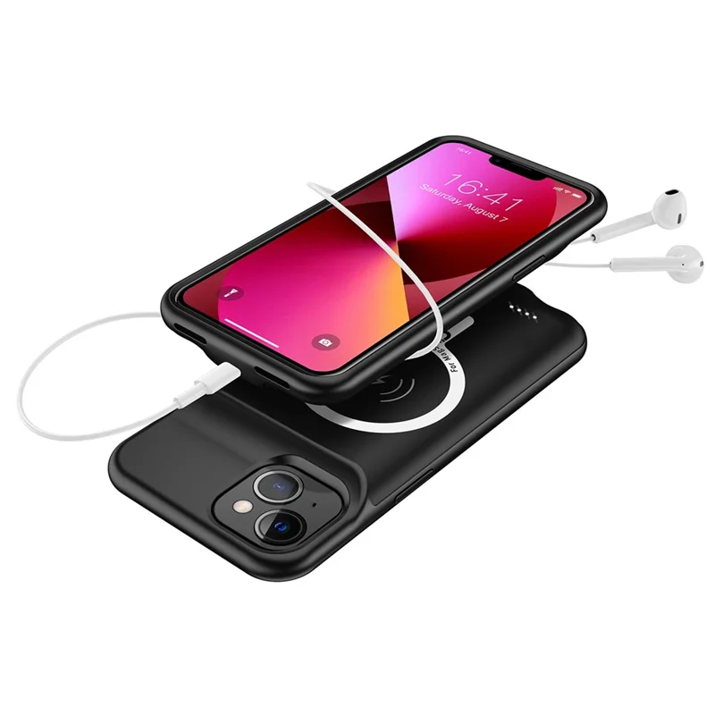 B98 For iPhone 13 6.1 inch 7000mAh Rechargeable Extended Battery Charging Case Compatible with MagSafe Wireless Charger (Support Audio)