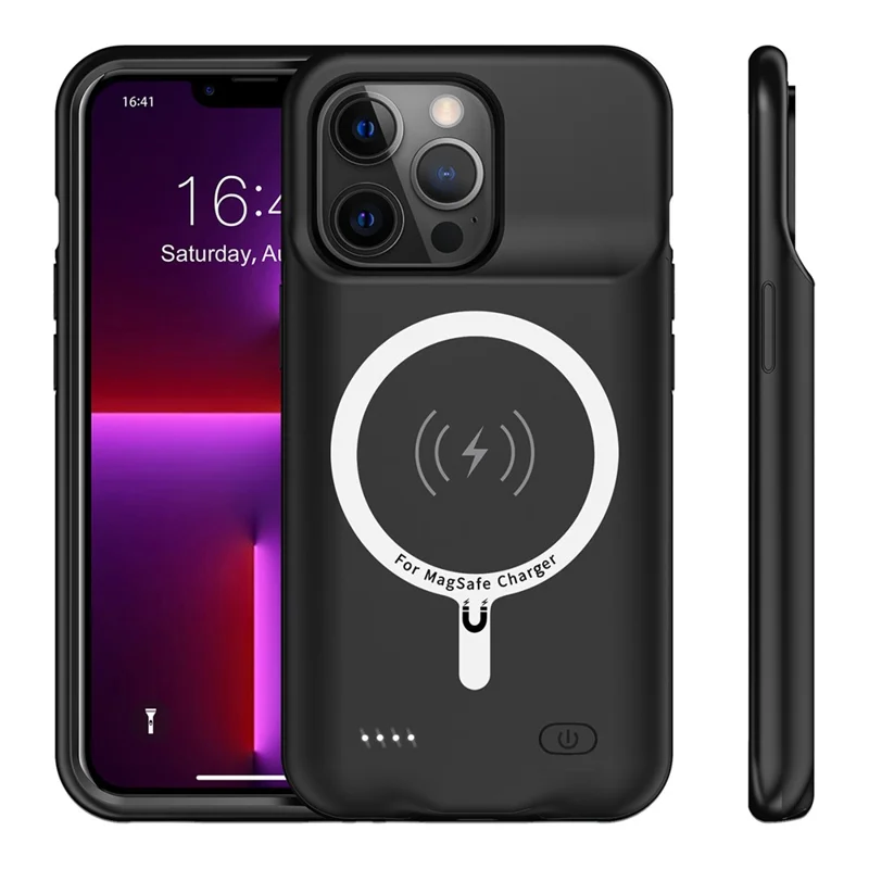 C88 For iPhone 13 Pro Max 6.7 inch 8500mAh Rechargeable Battery Power Bank Soft TPU Edge ABS Charging Case Compatible with MagSafe Wireless Charger (Support Audio)