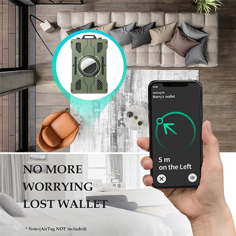 BIIGELL KB002 Multifunction Metal Card Holder for Apple AirTag, Clip-on Design Card Protection Case Card Carrying Pouch - Army Green