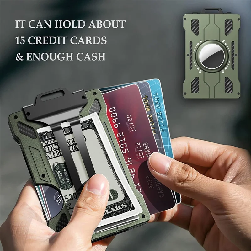 BIIGELL KB002 Multifunction Metal Card Holder for Apple AirTag, Clip-on Design Card Protection Case Card Carrying Pouch - Army Green