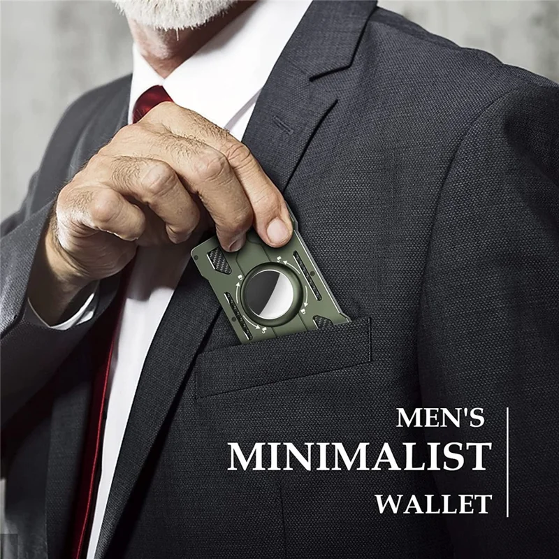 BIIGELL KB002 Multifunction Metal Card Holder for Apple AirTag, Clip-on Design Card Protection Case Card Carrying Pouch - Army Green