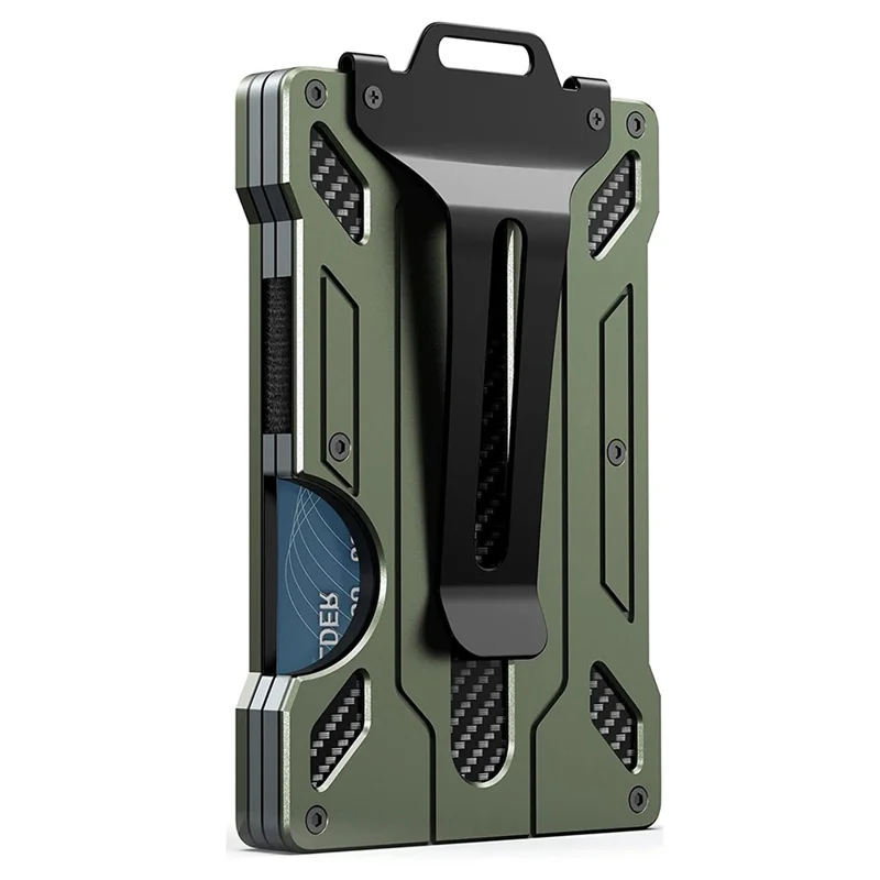 BIIGELL KB002 Multifunction Metal Card Holder for Apple AirTag, Clip-on Design Card Protection Case Card Carrying Pouch - Army Green