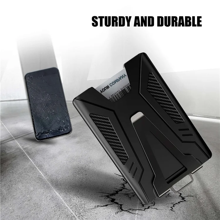 KB004 Metal + PC Business Card Holder ID Credit Card Storage Case with Money Clip and Retractable Key Chain - Black