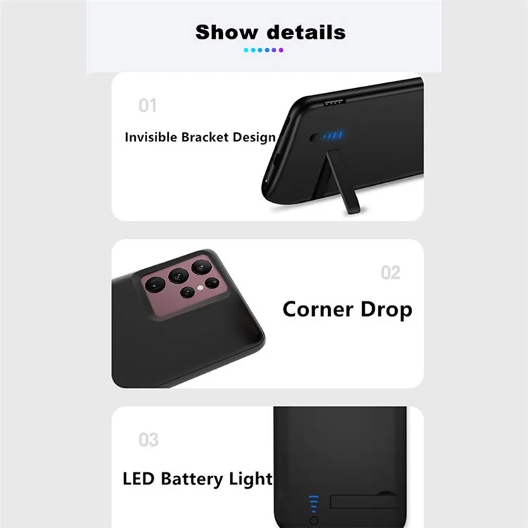 T21 für Samsung Galaxy S22 Ultra 5G 5000mAh Powerbank Soft TPU Edge Ladehülle Handyhülle mit Ständer