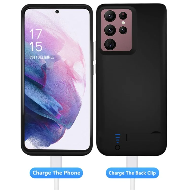 T21 für Samsung Galaxy S22 Ultra 5G 5000mAh Powerbank Soft TPU Edge Ladehülle Handyhülle mit Ständer
