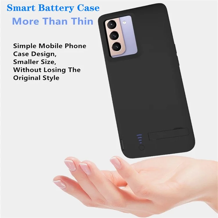 E88 For Samsung Galaxy S21+ 5G 5000mAh Soft TPU Edge Charging Case Power Bank Phone Cover Extended Battery with Kickstand