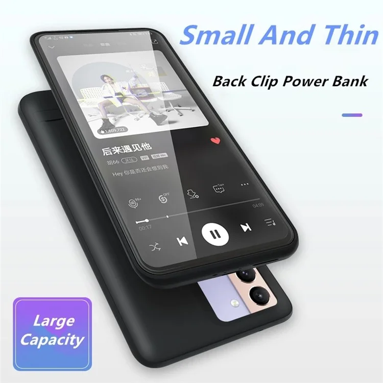E89 For Samsung Galaxy S21 4G / 5G 4800mAh Back Clip Power Bank Rechargeable Extended Battery Kickstand Design Soft TPU Edge Mobile Phone Charging Back Case