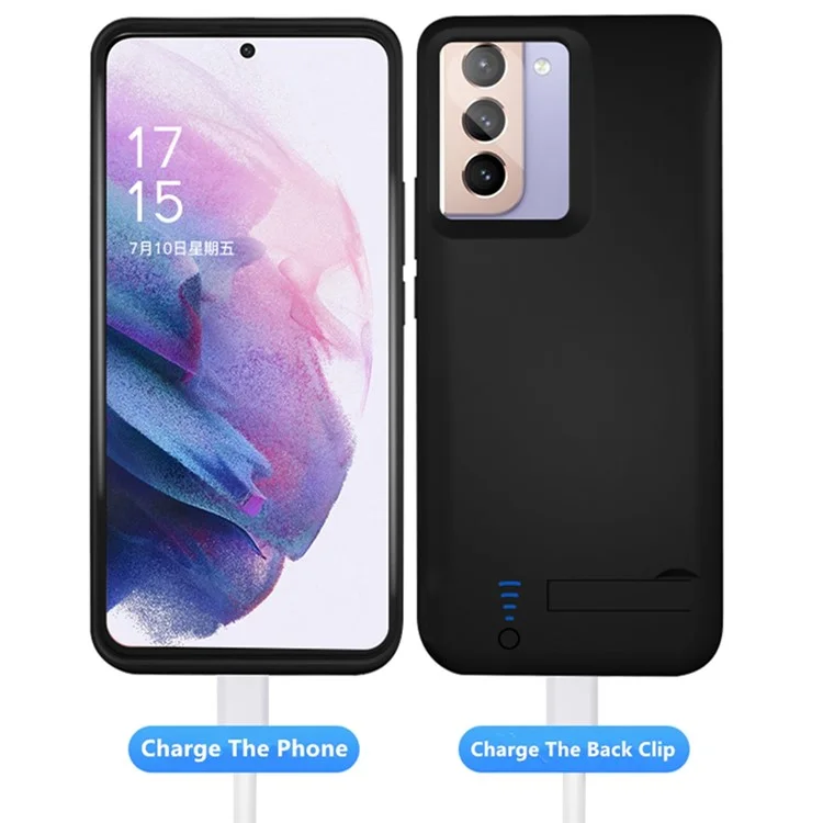 E89 For Samsung Galaxy S21 4G / 5G 4800mAh Back Clip Power Bank Rechargeable Extended Battery Kickstand Design Soft TPU Edge Mobile Phone Charging Back Case