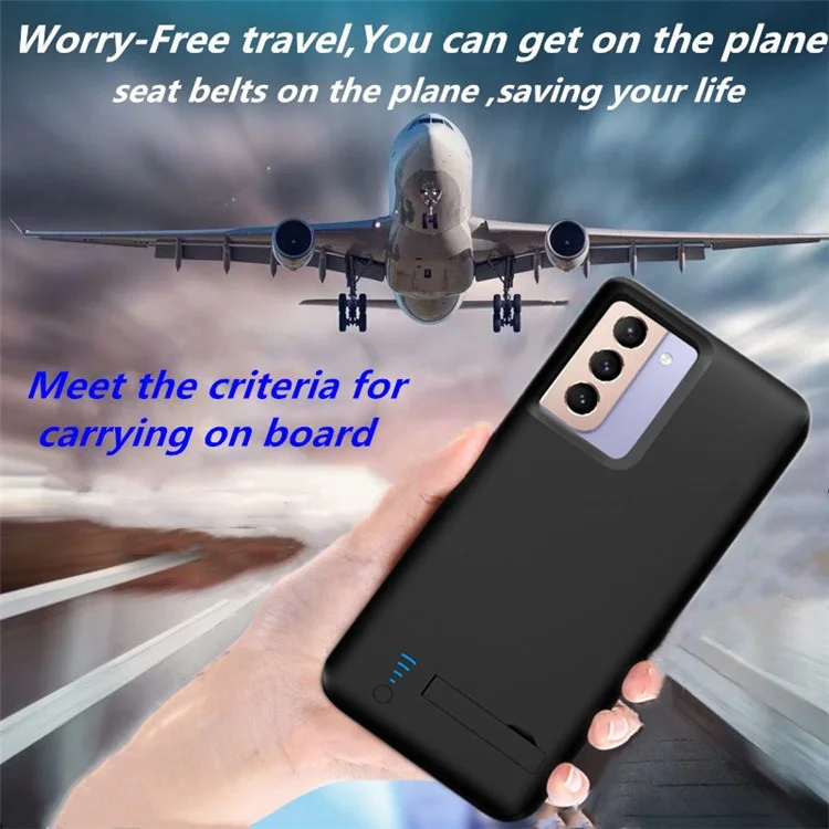 E89 For Samsung Galaxy S21 4G / 5G 4800mAh Back Clip Power Bank Rechargeable Extended Battery Kickstand Design Soft TPU Edge Mobile Phone Charging Back Case