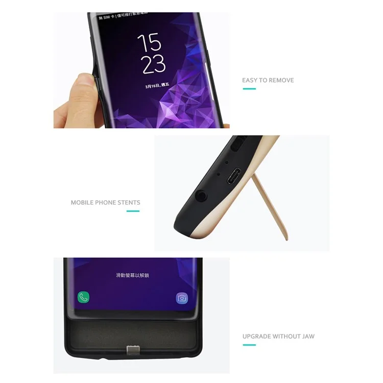 E58 Per Samsung Galaxy Note9 N960 Batteria estesa ricaricabile da 5000mAh Custodia con caricatore mobile Bordi in TPU con supporto - Nero