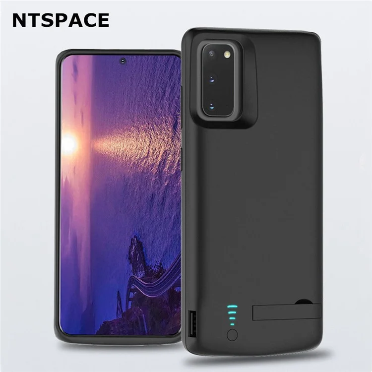 E47 For Samsung Galaxy S20 Plus 5G / 4G 6000mAh Phone Rechargeable Extended Battery Soft TPU Edge Charging Case with Folding Kickstand