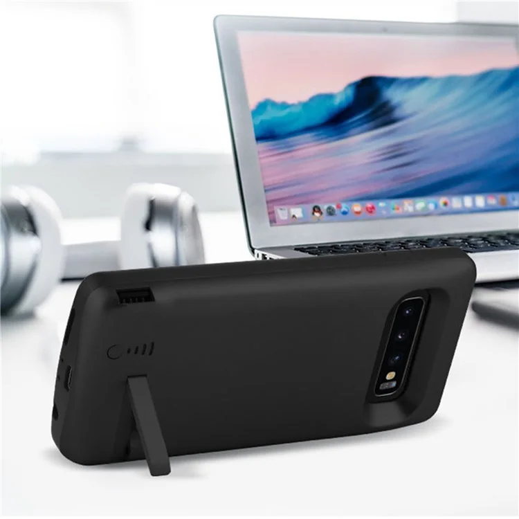 E27 für Samsung Galaxy S10 4G 6000mAh Wiederaufladbare Erweiterte Batterie Rückfall Fall Faltbarer Ständer Design Weiche TPU Kante Handy Ladegerät