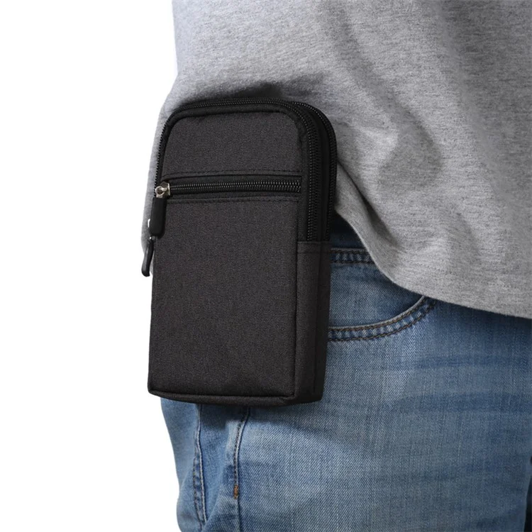 Below 6.5-inch Phone Waist Bag Universal Waterproof Outdoor Belt Loop Zipper Phone Pouch with Carabiner - Black
