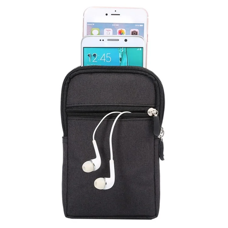 Below 6.5-inch Phone Waist Bag Universal Waterproof Outdoor Belt Loop Zipper Phone Pouch with Carabiner - Black