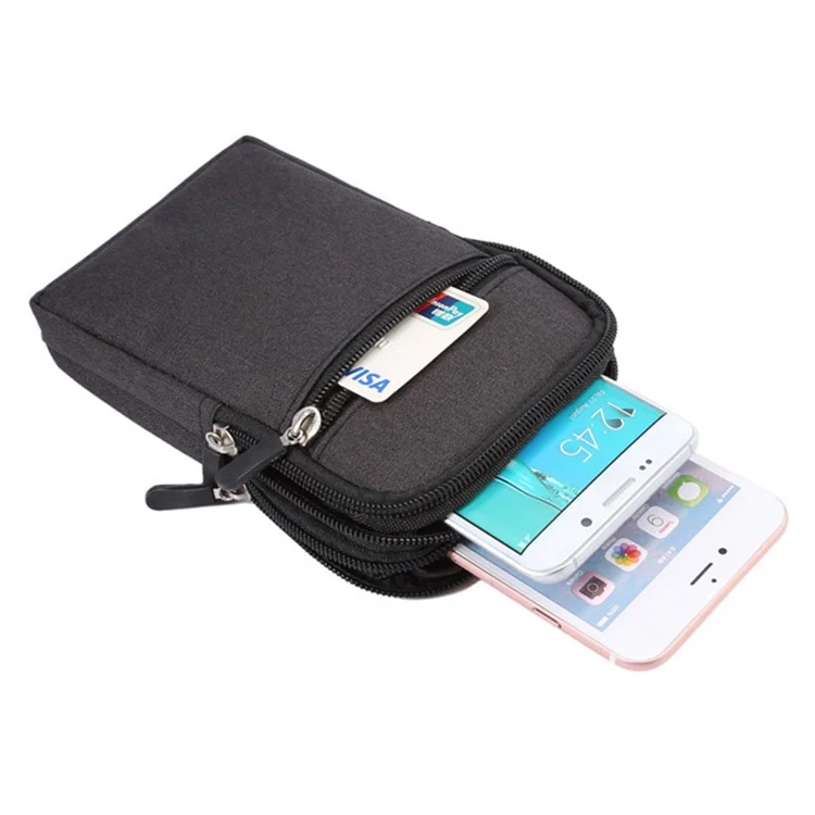 Below 6.5-inch Phone Waist Bag Universal Waterproof Outdoor Belt Loop Zipper Phone Pouch with Carabiner - Black