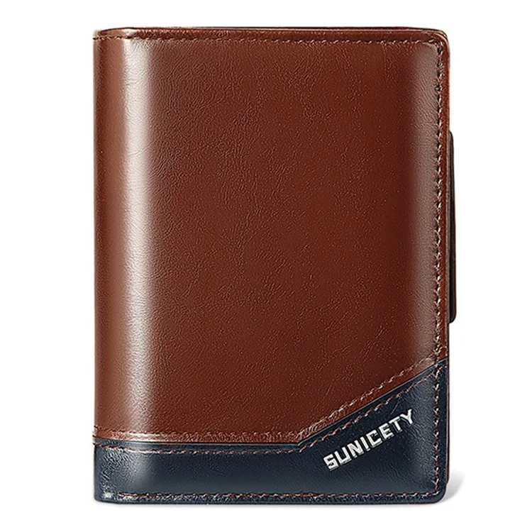 SUNICETY Cartera Plegable de Piel de PU para Hombre con Bloqueo RFID, Bolsillo con Cremallera para Tarjetas y Efectivo - Azul