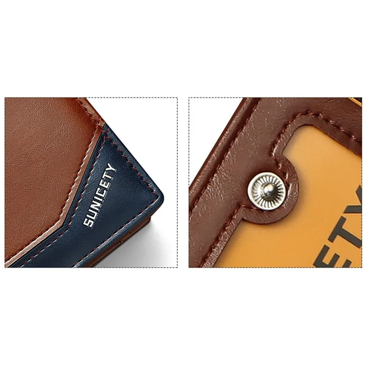 SUNICETY Cartera Plegable de Piel de PU para Hombre con Bloqueo RFID, Bolsillo con Cremallera para Tarjetas y Efectivo - Azul