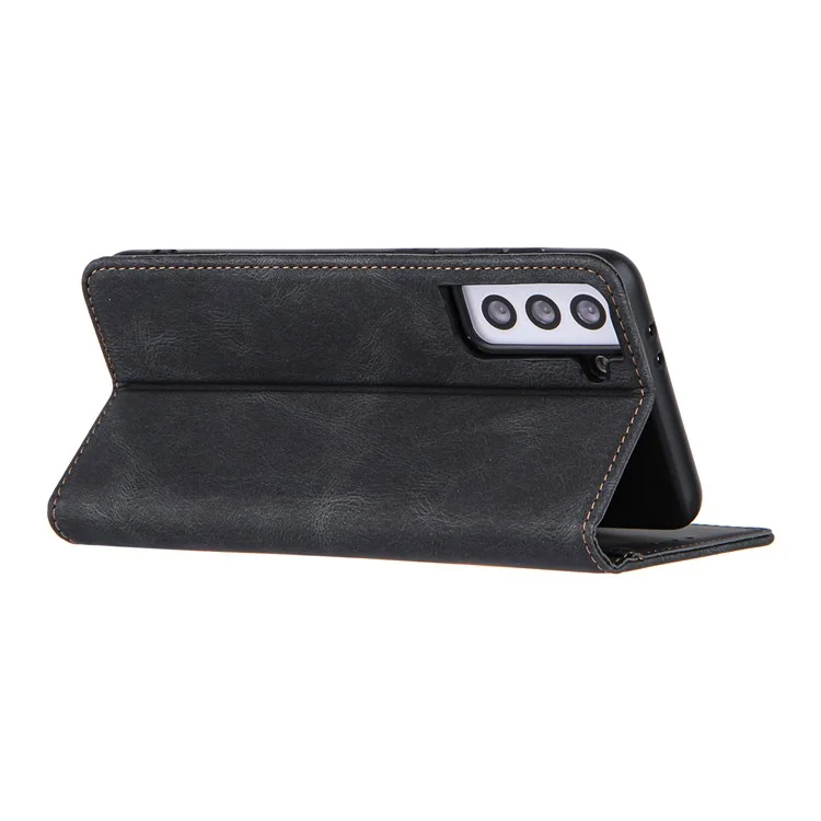 Lines Imprinted Leather Phone Case per Samsung Galaxy S23 Skin-touch Stand Wallet Phone Cover - Nero