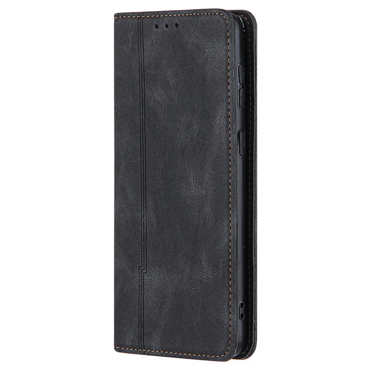 Lines Imprinted Leather Phone Case per Samsung Galaxy S23 Skin-touch Stand Wallet Phone Cover - Nero