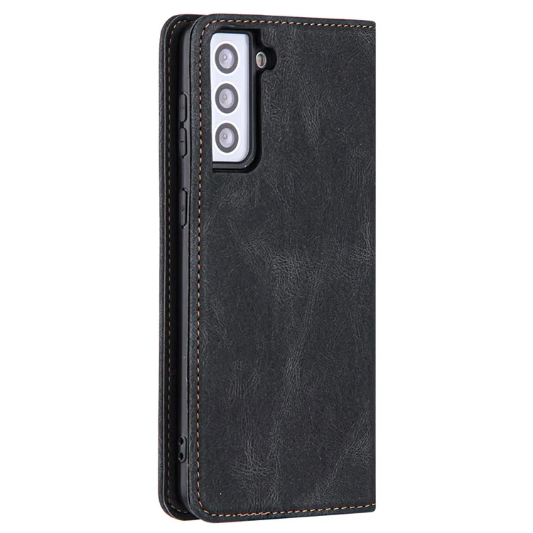 Lines Imprinted Leather Phone Case per Samsung Galaxy S23 Skin-touch Stand Wallet Phone Cover - Nero