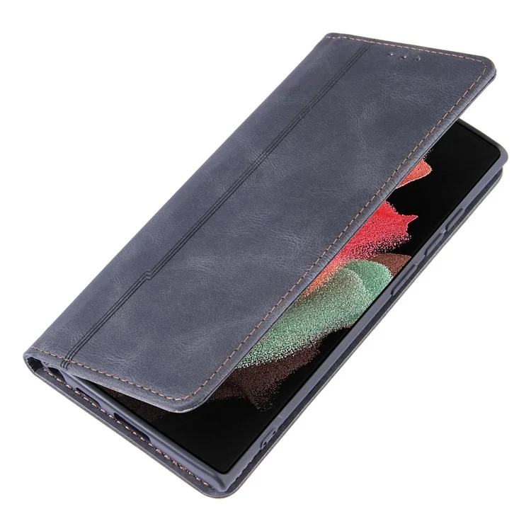 Shockproof Phone Case for Samsung Galaxy S23 Ultra Skin-friendly Leather Stand Wallet Cell Phone Cover - Black