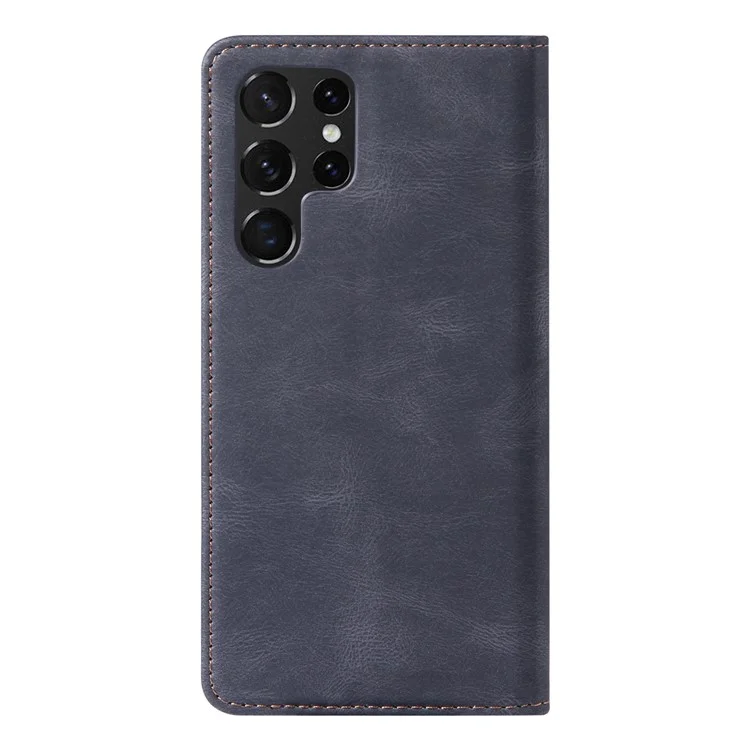 Shockproof Phone Case for Samsung Galaxy S23 Ultra Skin-friendly Leather Stand Wallet Cell Phone Cover - Black