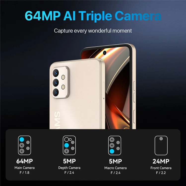 Umidigi A13 Pro Max 6,8-дюймовая Димуляция 900 12 Гб+256 гб 5150mah 64MP 5G Смартфон - Золото